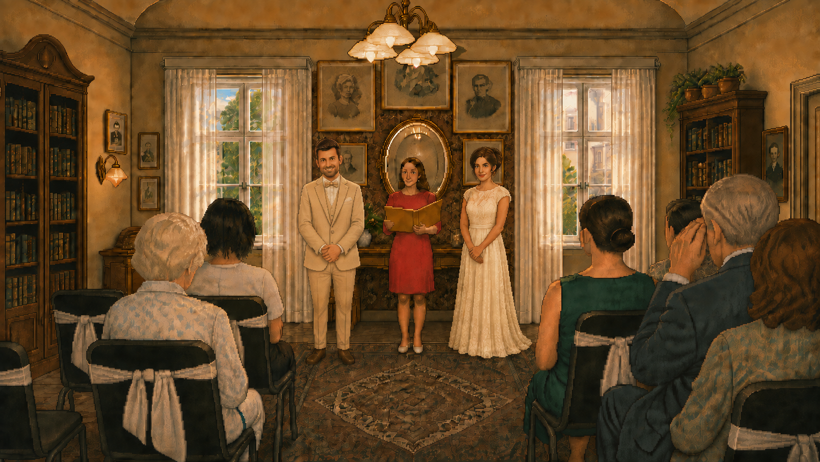 The family ceremony in the historic library, from the game