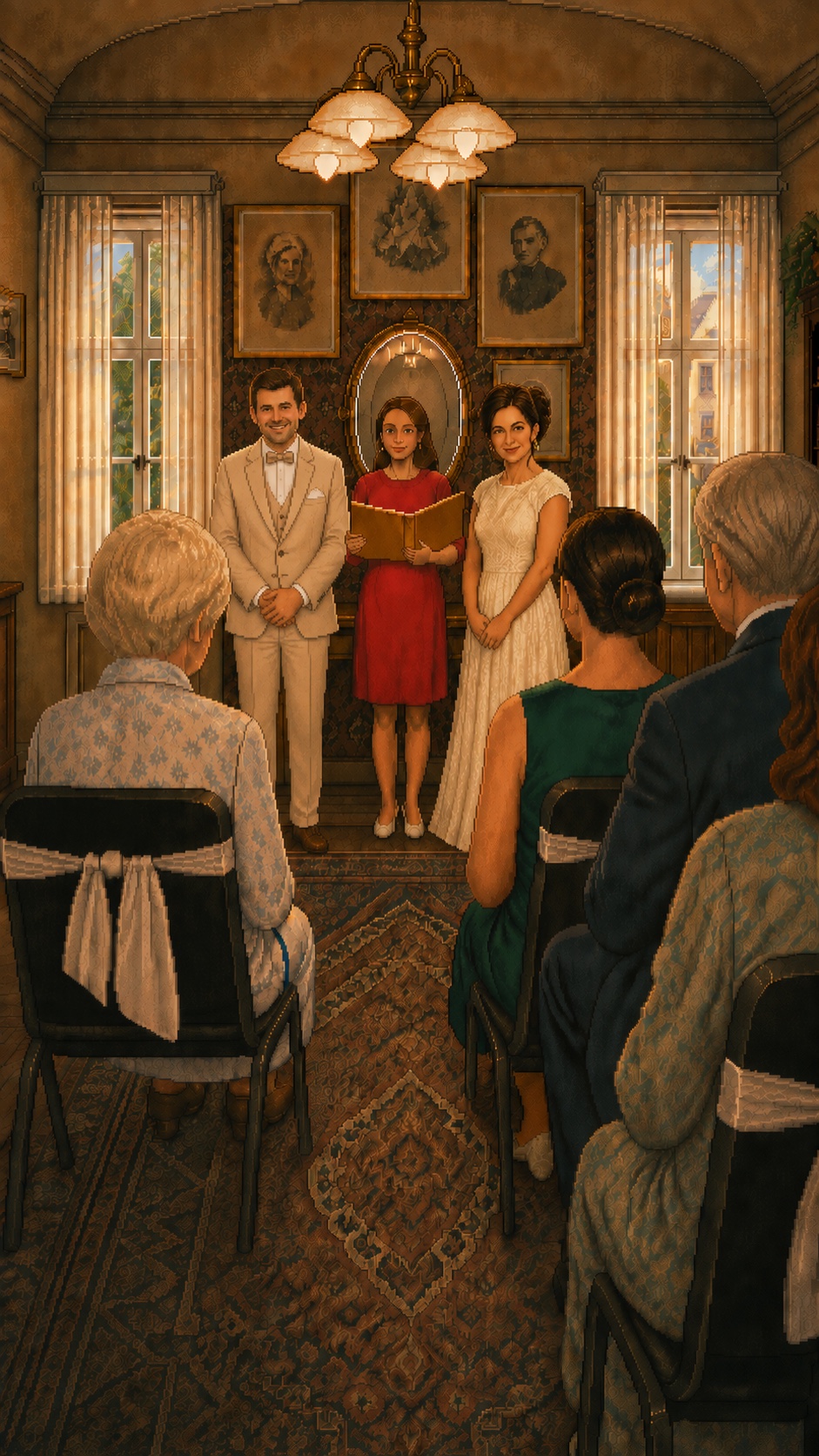 Julian and Elena’s ceremony in the Náprstek Museum library, from Wedding Day