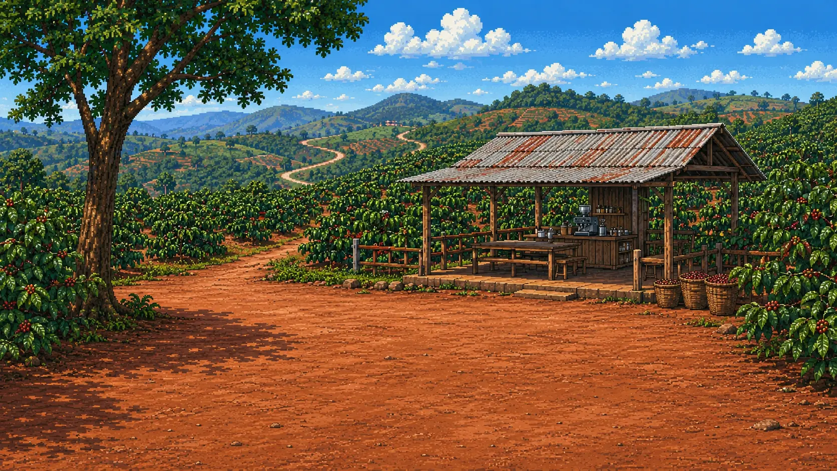 The coffee farm near Dalat, a scene from the game